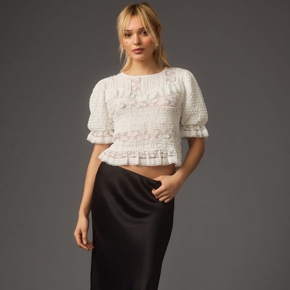 Anthropologie puff-sleeve lace blouse - Picture 4 of 5